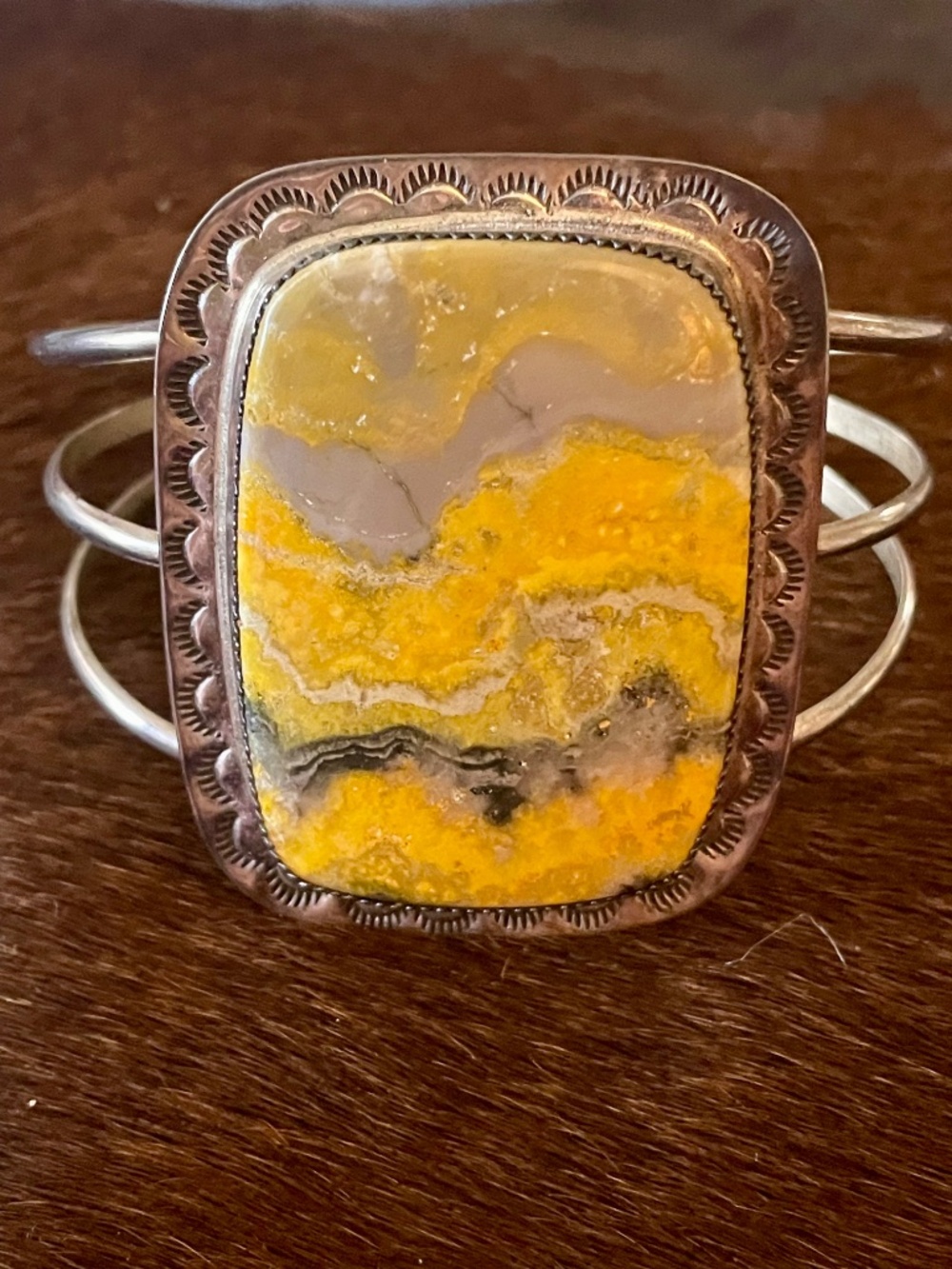 Bumblebee Jasper Cuff, Sterling Silver with Makers Mark - Picture 2 of 4